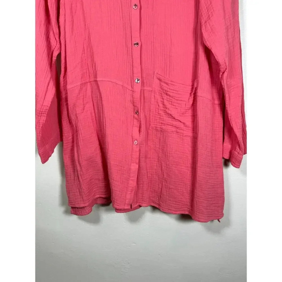 J.Jill pure Jill pink Slub Cotton Long Sleeve Tunic Button Front XL Lagenlook - Picture 3 of 12